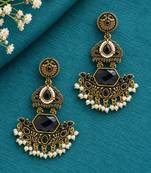 Gold oxidized black stone chandbali earrings