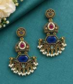 Gold oxidized multi stone chandbali earrings