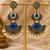 Gold oxidized navy blue stone chandbali earrings