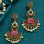 Gold oxidized red green stone chandbali earrings