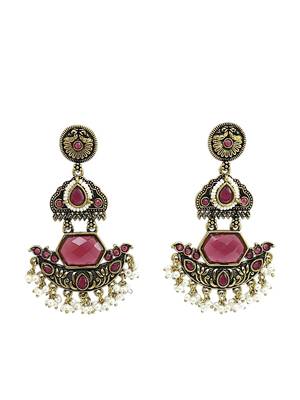 Gold oxidized red ruby stone chandbali earrings 3