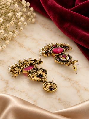 Gold oxidized red ruby stone chandbali earrings 4