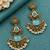 Gold oxidized sky blue stone chandbali earrings