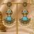 Gold oxidized sky blue stone chandbali earrings