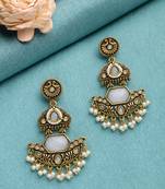 Gold oxidized white stone chandbali earrings