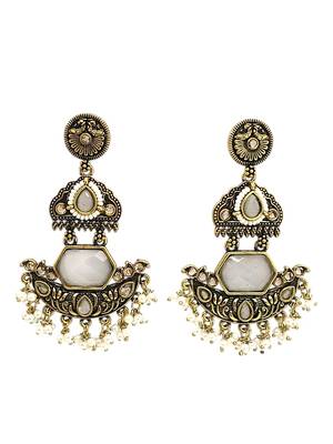 Gold oxidized white stone chandbali earrings 3