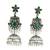 German silver bird motif green long dome jhumka earrings