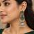 German silver bird motif green long dome jhumka earrings
