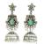 German silver bird motif mint long dome jhumka earrings