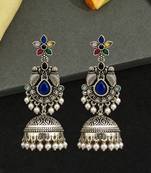 German silver bird motif multi long dome jhumka earrings