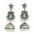 German silver bird motif pink green long dome jhumka earrings
