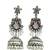 German silver bird motif pink long dome jhumka earrings