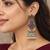 German silver bird motif red green long dome jhumka earrings