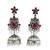 German silver bird motif red ruby long dome jhumka earrings
