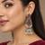 German silver bird motif red ruby long dome jhumka earrings