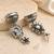 German silver bird motif white long dome jhumka earrings