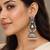 German silver bird motif white long dome jhumka earrings