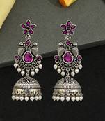 German silver bird motif wine long dome jhumka earrings