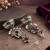 German silver bird motif wine long dome jhumka earrings