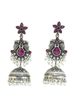 German silver bird motif wine long dome jhumka earrings 4