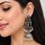 German silver crescent black long dome jhumka earrings
