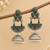 German silver crescent green long dome jhumka earrings