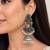 German silver crescent green long dome jhumka earrings