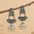 German silver crescent mint long dome jhumka earrings
