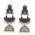 German silver crescent navy blue long dome jhumka earrings