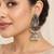 German silver crescent navy blue long dome jhumka earrings
