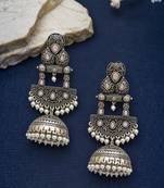 German silver crescent pink long dome jhumka earrings