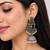 German silver crescent red green long dome jhumka earrings