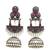 German silver crescent red reby long dome jhumka earrings