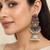 German silver crescent red reby long dome jhumka earrings