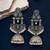 German silver crescent sky blue long dome jhumka earrings