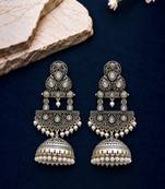 German silver crescent white long dome jhumka earrings