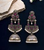 German silver crescent wine long dome jhumka earrings