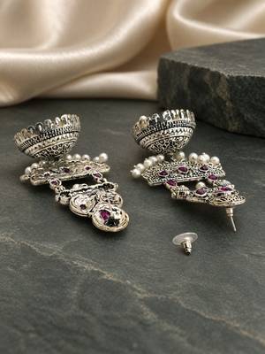 German silver crescent wine long dome jhumka earrings 3