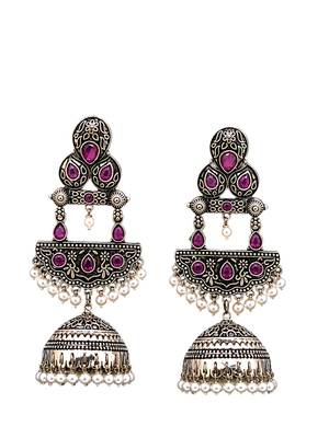 German silver crescent wine long dome jhumka earrings 4