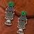 German silver geometric green long jhumka earrings