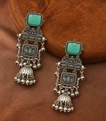 German silver geometric mint long jhumka earrings