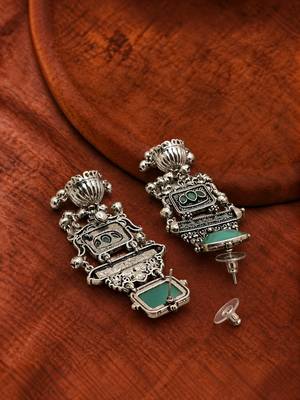German silver geometric mint long jhumka earrings 4