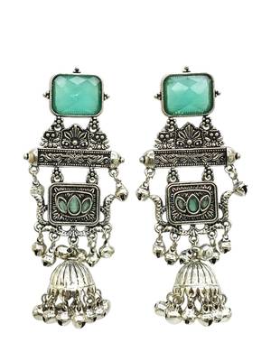 German silver geometric mint long jhumka earrings 5