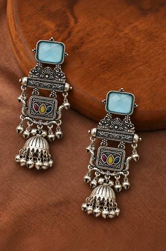 German silver geometric multi long jhumka earrings