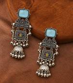 German silver geometric multi long jhumka earrings