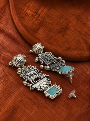 German silver geometric multi long jhumka earrings 4
