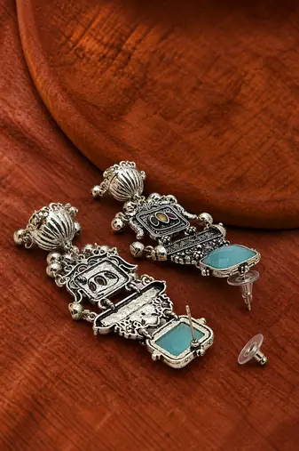 German silver geometric multi long jhumka earrings