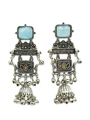 German silver geometric multi long jhumka earrings 5