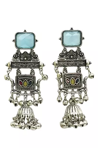German silver geometric multi long jhumka earrings
