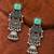 German silver geometric pink green long jhumka earrings